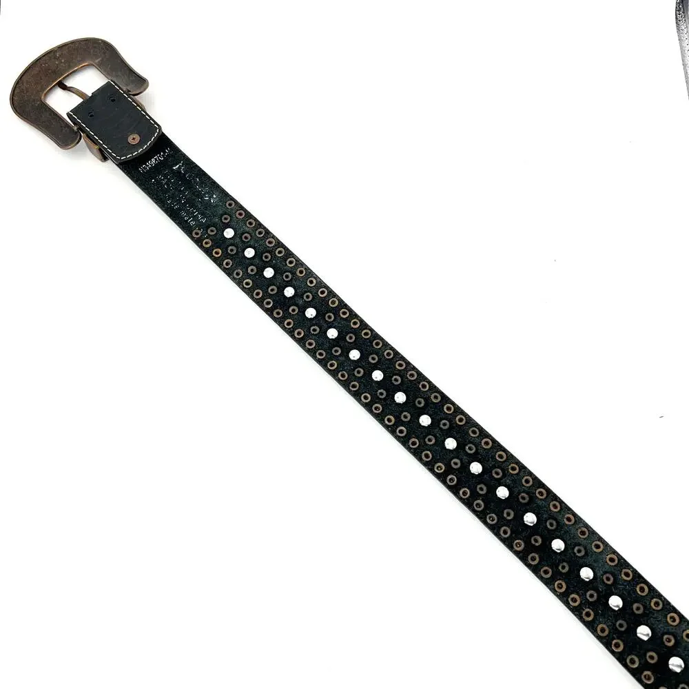 Western Studded Belt Large Buckle Turquoise Copper Studs Croc Embossed